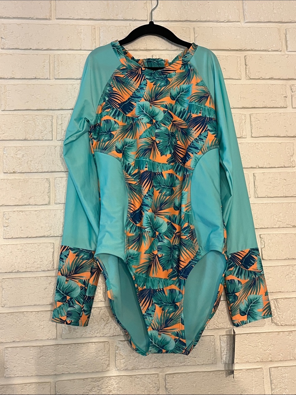 art class Aqua & Orange Tropical Long-Sleeve Swim Bodysuit